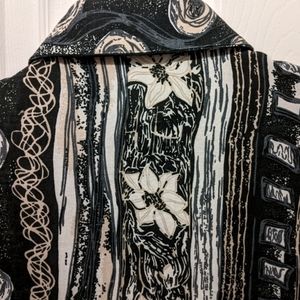 Vintage Soft Black, Cream Printed Top. Made in Canada, L or Oversized.